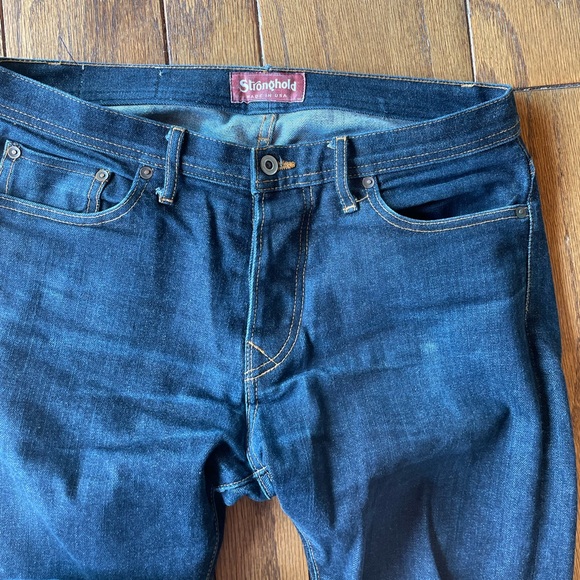 Men's The Stronghold Selvedge Slim Straight Leg Jeans with Spice Stitching 32" - Picture 5 of 10